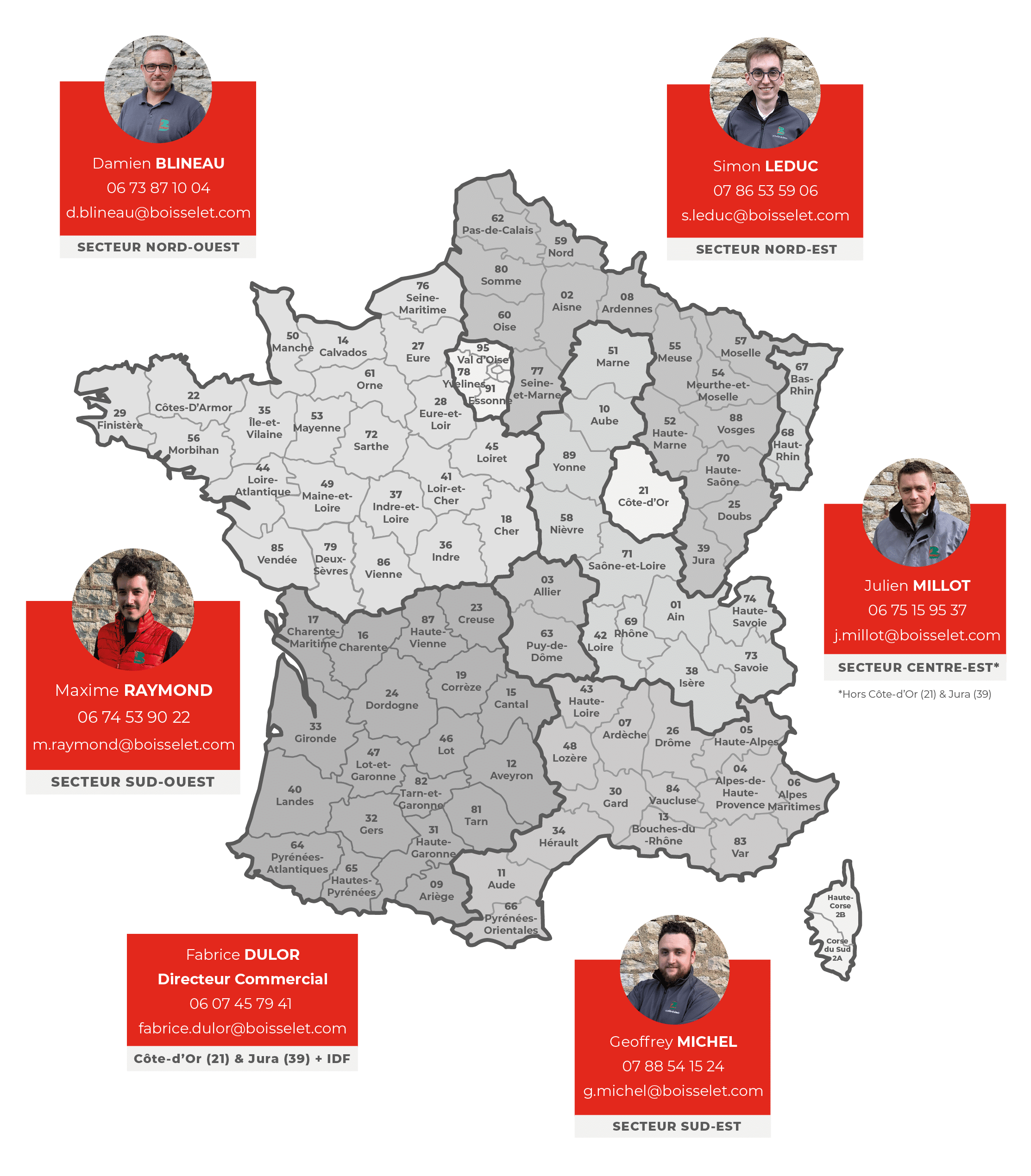 Carte-secteurs-commerciaux-2026-VF The sales sectors of the BOISSELET company in France